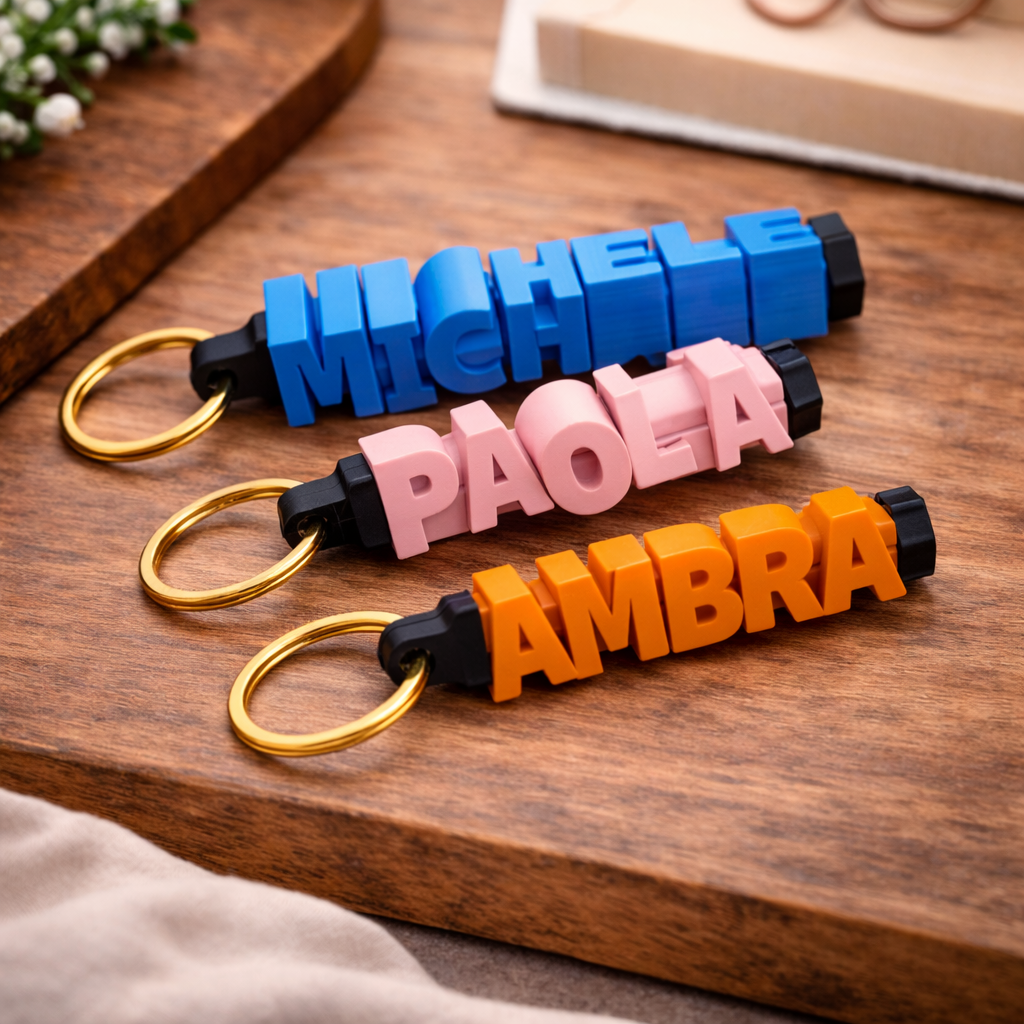 Portachiavi personalizzato con lettere rotanti e nome, accessorio in metallo con design originale, brand MyCustomLab