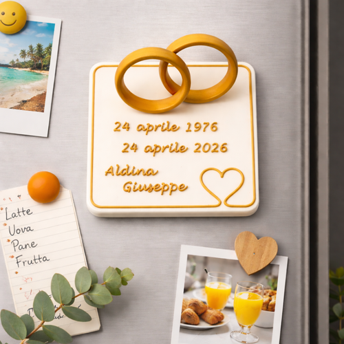Calamita personalizzata anniversario con nomi e date, decorativa e ideale come ricordo speciale, prodotta da Il mio negozio.