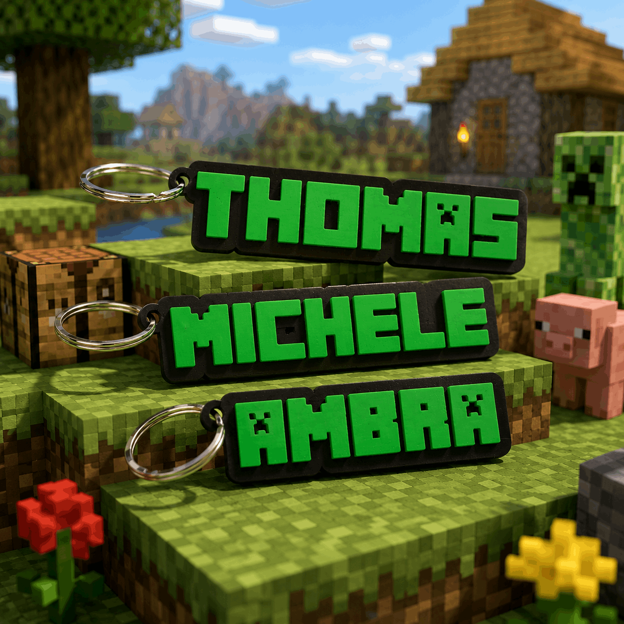Portachiavi Minecraft personalizzato con nome