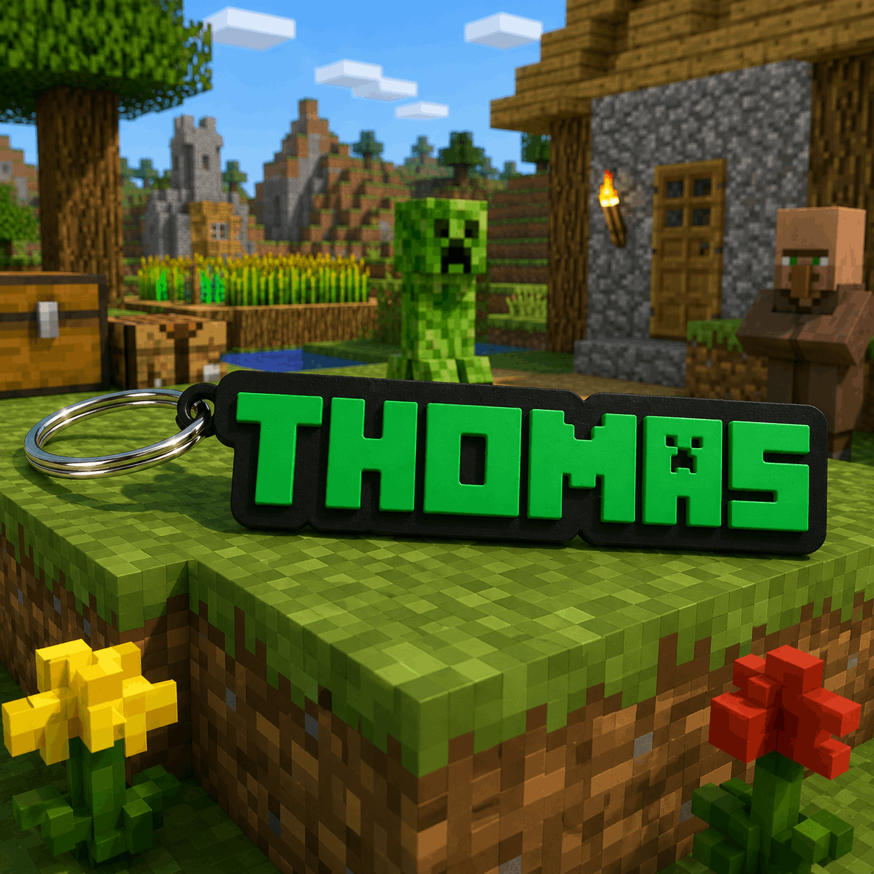Portachiavi Minecraft personalizzato con nome