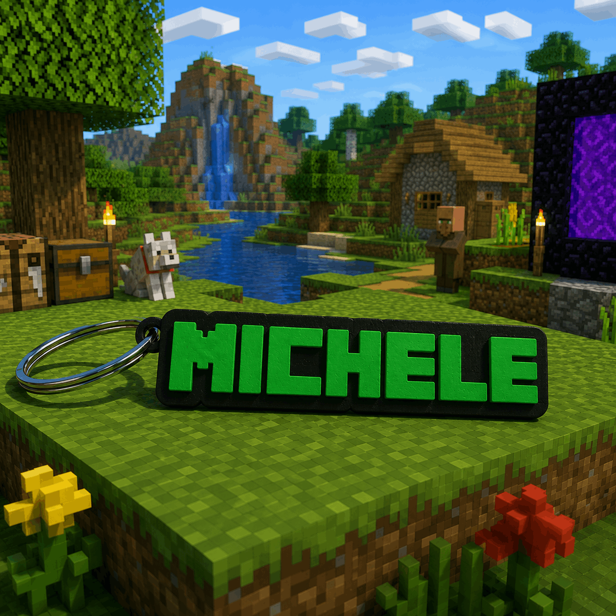 Portachiavi Minecraft personalizzato con nome