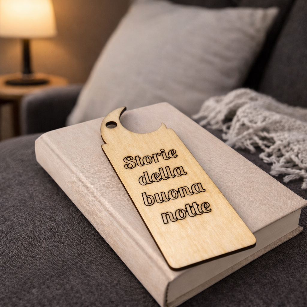 Segnalibro in legno personalizzato con scritta, decorativo e resistente, perfetto per libri e regali.