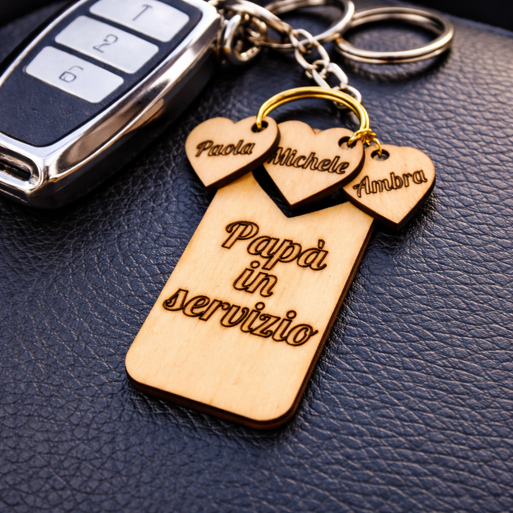 Portachiavi personalizzato in legno con cuore e nomi, decorazione elegante, realizzato da Il mio negozio