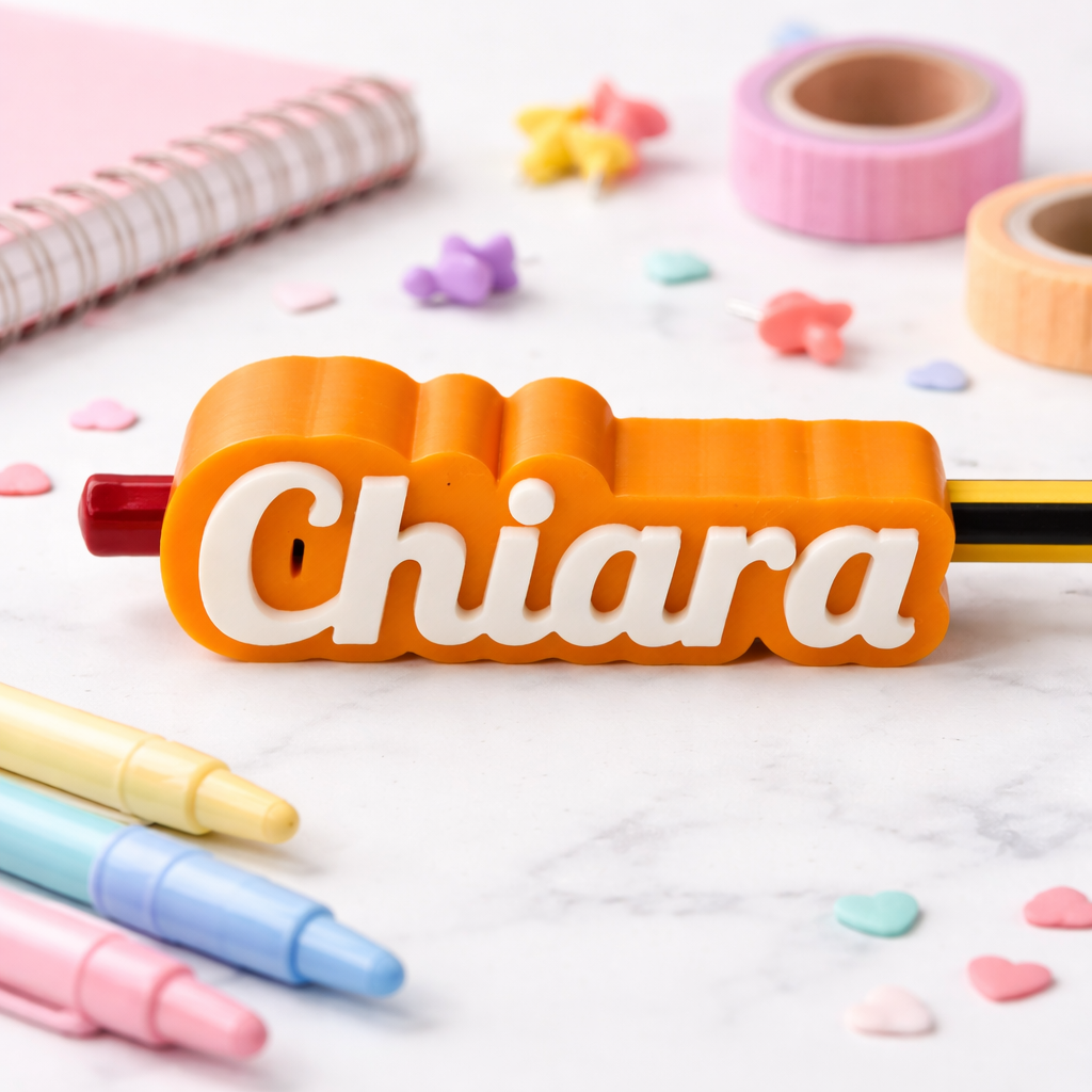 Decorazione per matita personalizzata con il nome Chiara, topper decorativo di MyCustomLab, ideale per scrivere con stile.